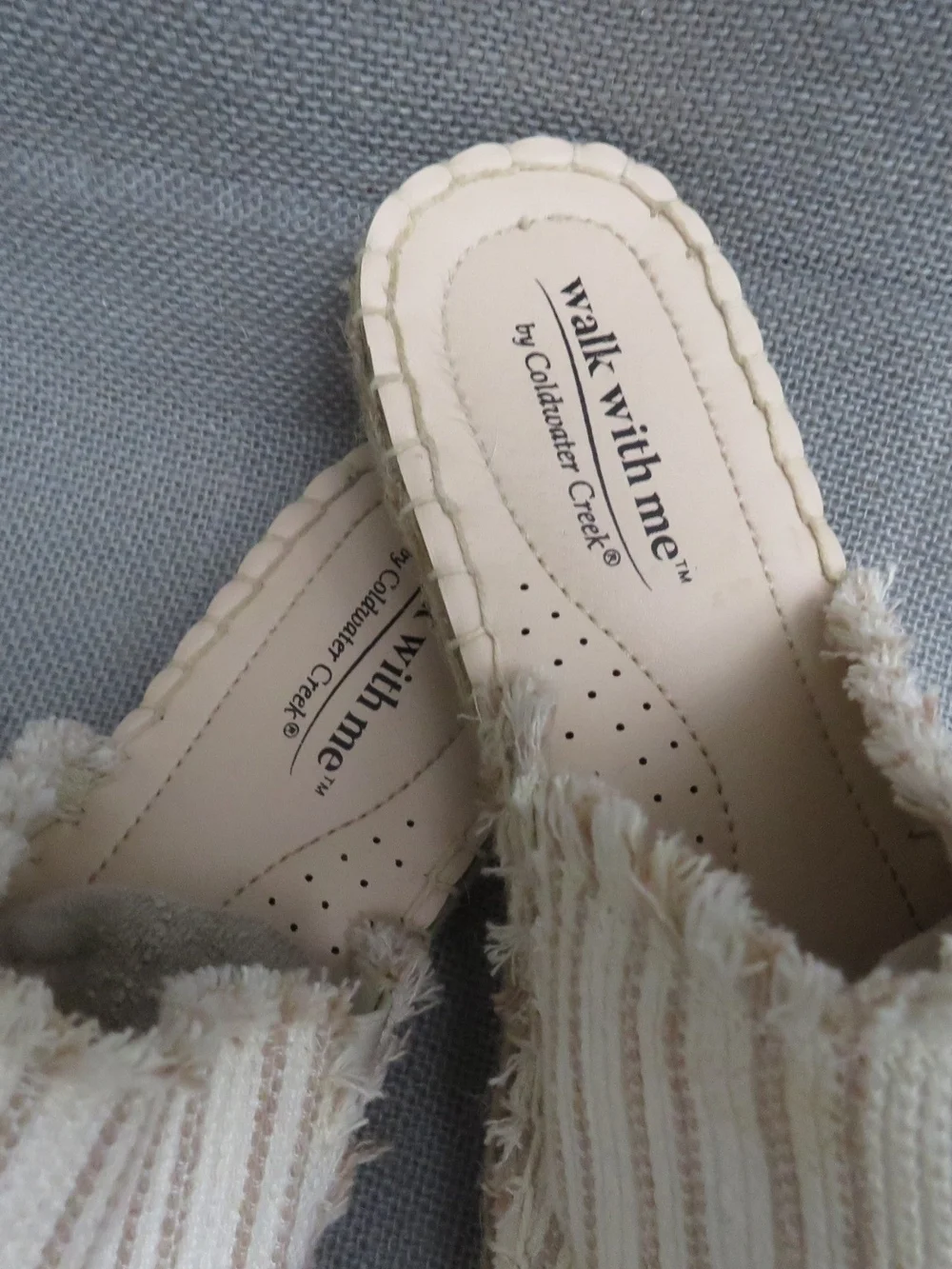 Cream Striped Slip-On Espadrille Mules - Women
